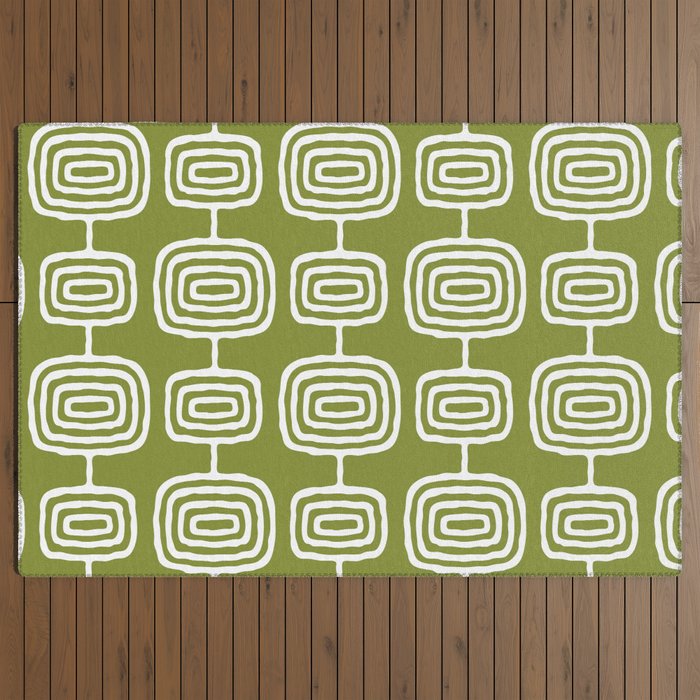 Mid Century Modern Atomic Rings Pattern Mid Mod Olive Green Outdoor Rug Gallery Image 3