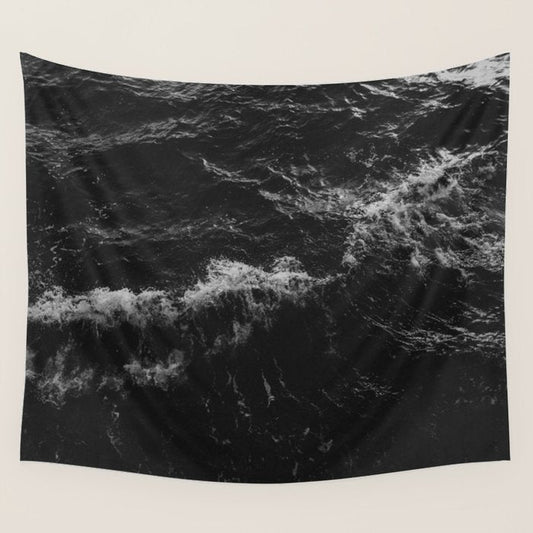 Dark Ocean in Black and. White Wall Tapestry Gallery Image 1