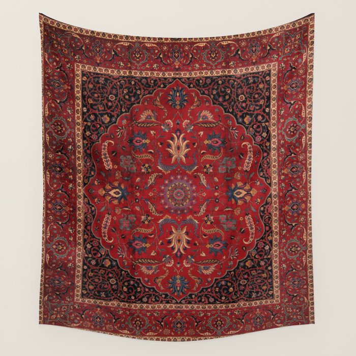 Antique Burgundy Wine Persian Mashad Oriental Rug Wall Tapestry Gallery Image 2