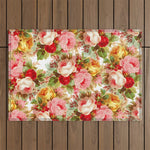 Boho chic pink yellow red roses floral vintage painting Outdoor Rug Gallery Image 1
