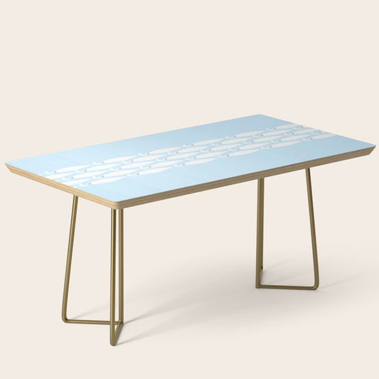 Coastal Minimalist Mid Century Modern Fish in Cool Light Blue White Brown Coffee Table Gallery Image 2