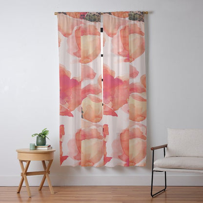 Abstract watercolor red orange pink poppies flowers Window Curtain Gallery Image 9
