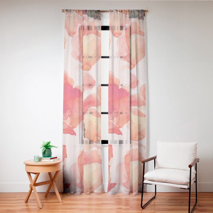 Abstract watercolor red orange pink poppies flowers Window Curtain Gallery Image 20