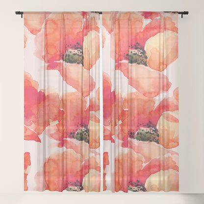 Abstract watercolor red orange pink poppies flowers Window Curtain Gallery Image 17