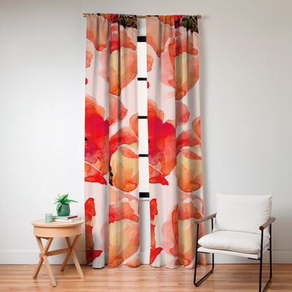Abstract watercolor red orange pink poppies flowers Window Curtain Gallery Image 4