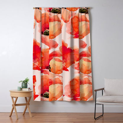 Abstract watercolor red orange pink poppies flowers Window Curtain Gallery Image 1
