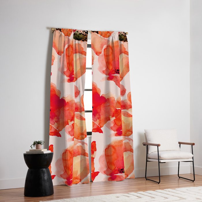 Abstract watercolor red orange pink poppies flowers Window Curtain Gallery Image 6