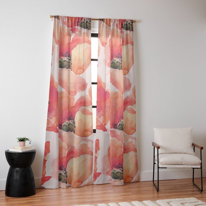 Abstract watercolor red orange pink poppies flowers Window Curtain Gallery Image 10