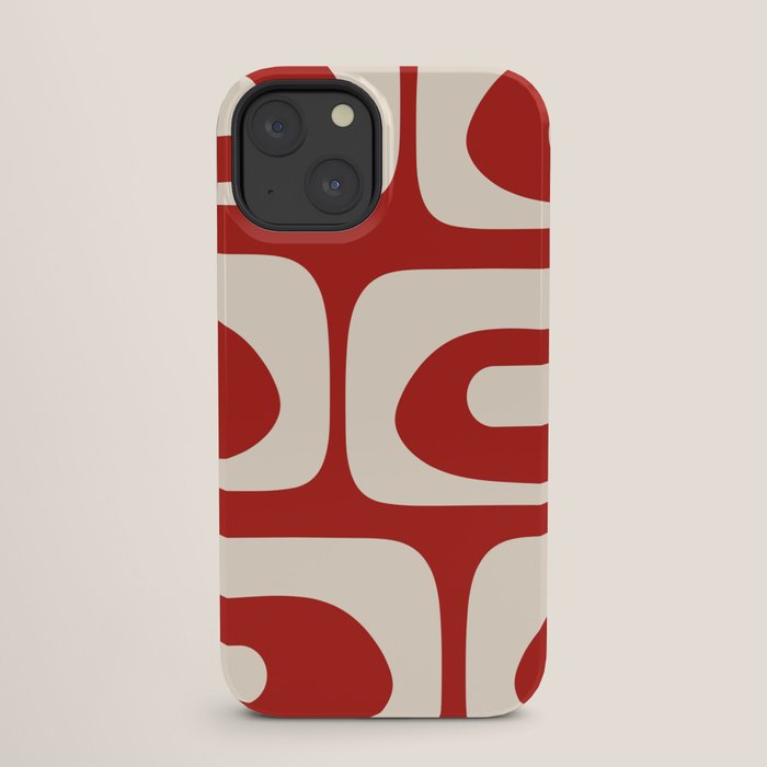 Retro Piquet Mid Century Modern Abstract Pattern in Red and Almond Cream iPhone Case Gallery Image 25