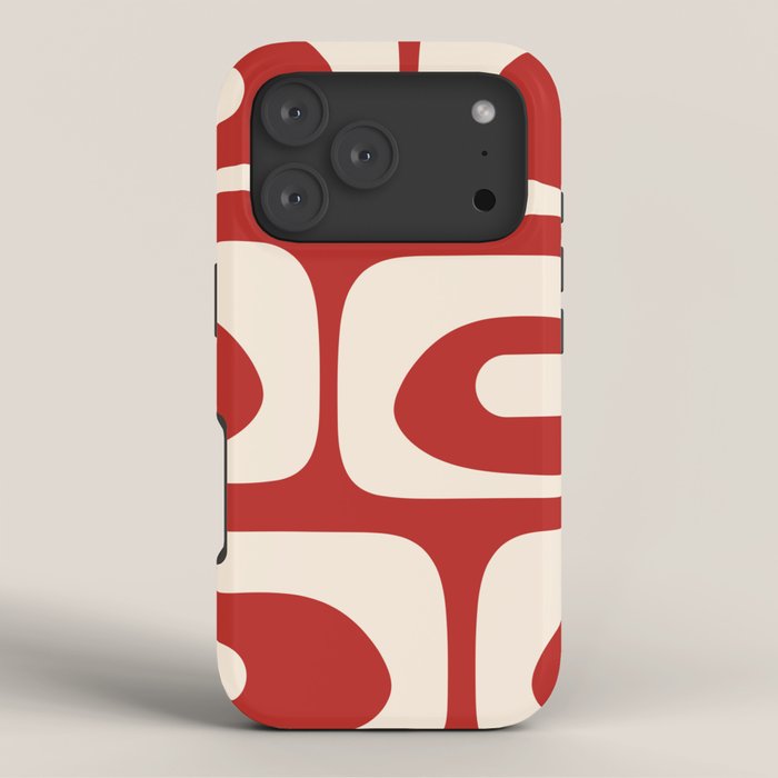 Retro Piquet Mid Century Modern Abstract Pattern in Red and Almond Cream iPhone Case Gallery Image 3