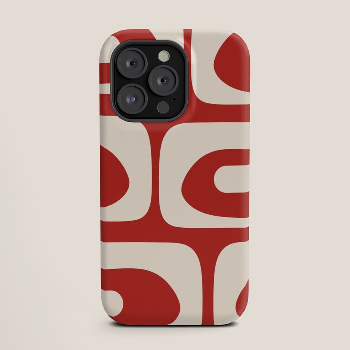 Retro Piquet Mid Century Modern Abstract Pattern in Red and Almond Cream iPhone Case Gallery Image 19