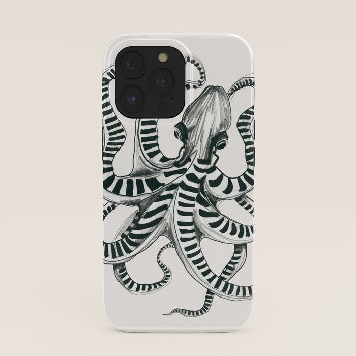 Striped Octopus Ink Drawing iPhone Case Gallery Image 39