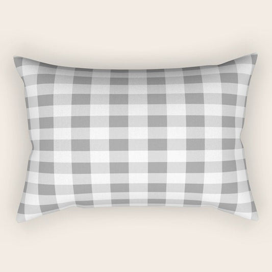 Gingham Large Gray White Rectangular Pillow Gallery Image 2