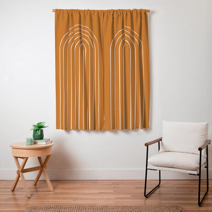 Minimal Arch XXII Bright 70s Orange Modern Geometric Lines Window Curtain Gallery Image 7