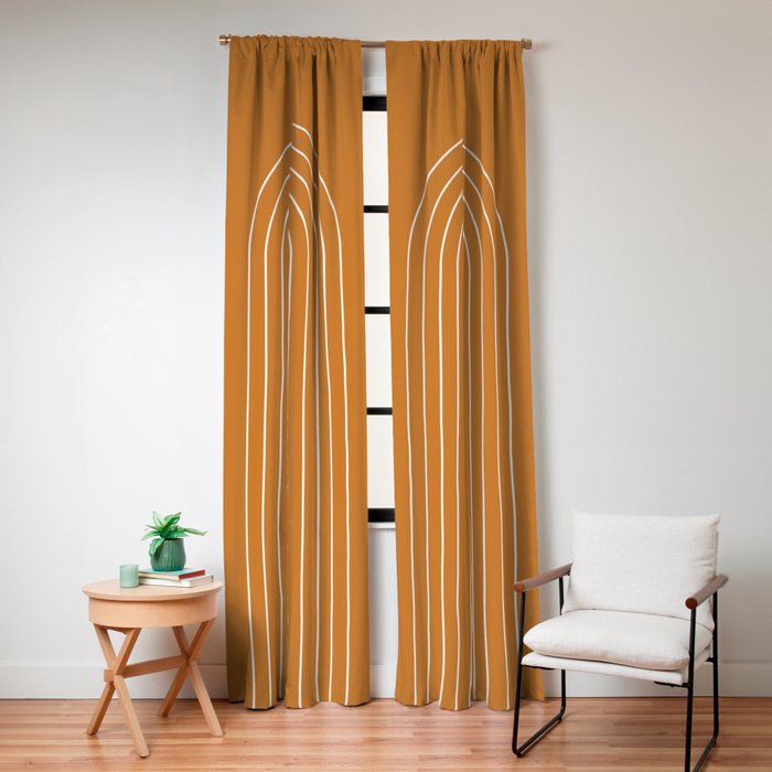 Minimal Arch XXII Bright 70s Orange Modern Geometric Lines Window Curtain Gallery Image 4
