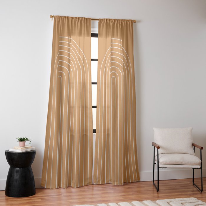 Minimal Arch XXII Bright 70s Orange Modern Geometric Lines Window Curtain Gallery Image 14