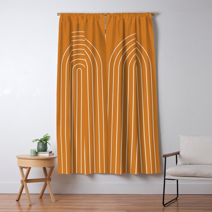 Minimal Arch XXII Bright 70s Orange Modern Geometric Lines Window Curtain Gallery Image 5