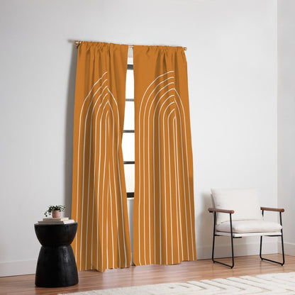 Minimal Arch XXII Bright 70s Orange Modern Geometric Lines Window Curtain Gallery Image 6