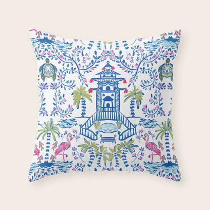 Colorful Coastal Chinoiserie Throw Pillow Gallery Image 4