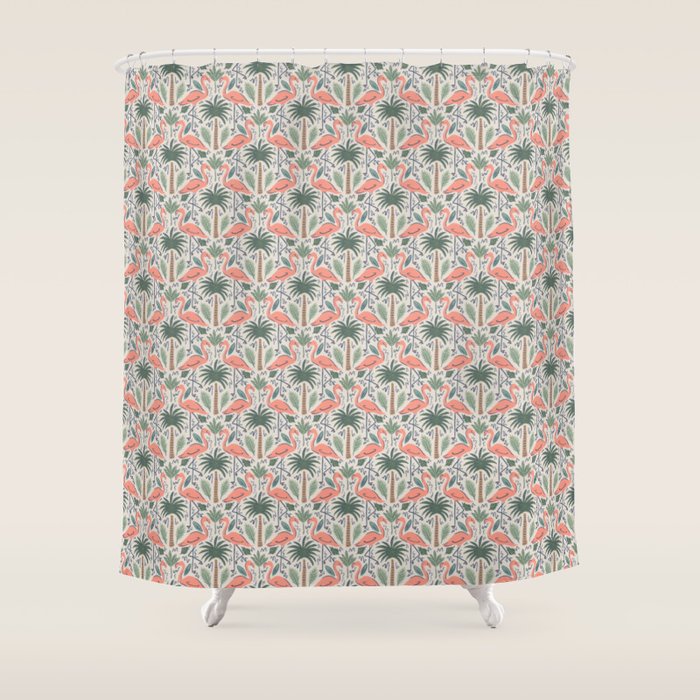 Palm Flamingos Tropical Shower Curtain Gallery Image 1