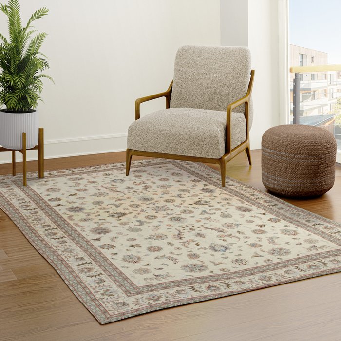Antique Persian Delicate Ivory Cream Rug Gallery Image 3