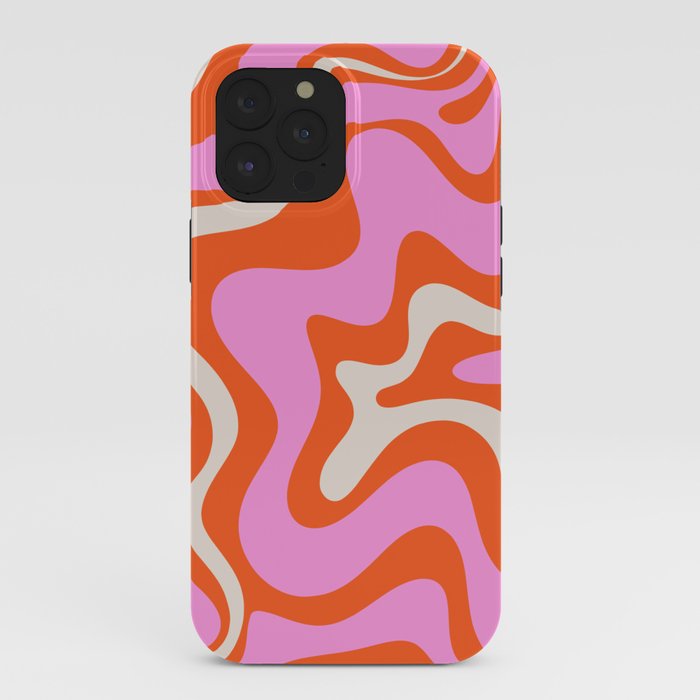 Retro Liquid Swirl Abstract Pattern Bright Pink Orange Cream iPhone Case Gallery Image 40
