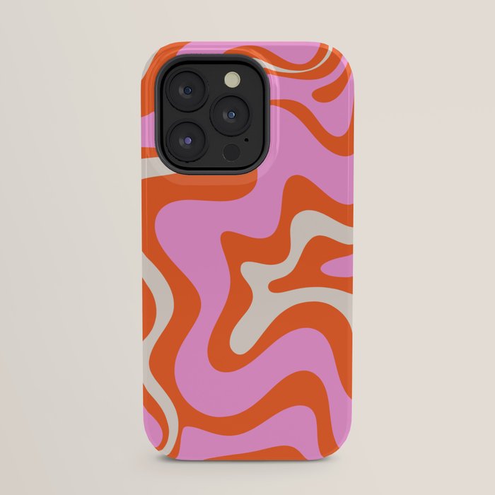 Retro Liquid Swirl Abstract Pattern Bright Pink Orange Cream iPhone Case Gallery Image 31