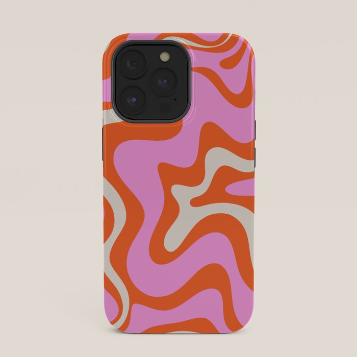 Retro Liquid Swirl Abstract Pattern Bright Pink Orange Cream iPhone Case Gallery Image 35