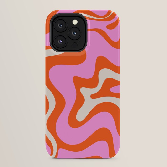 Retro Liquid Swirl Abstract Pattern Bright Pink Orange Cream iPhone Case Gallery Image 24