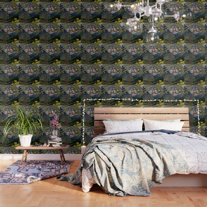 The Downwards Climbing - Summer Tree & Mountain Ukiyoe Nature Landscape in Green Wallpaper Gallery Image 1
