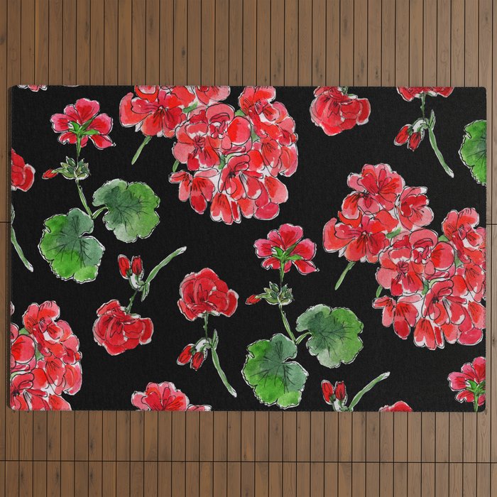 Red Geranium with black background Outdoor Rug Gallery Image 4