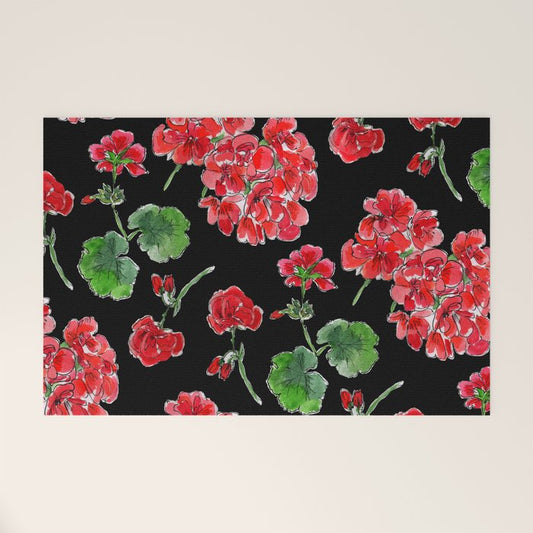 Red Geranium with black background Welcome Mat Gallery Image 1