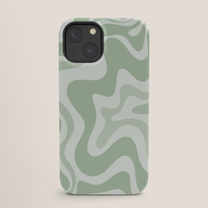 Retro Liquid Swirl Abstract Pattern Sage iPhone Case Gallery Image 25