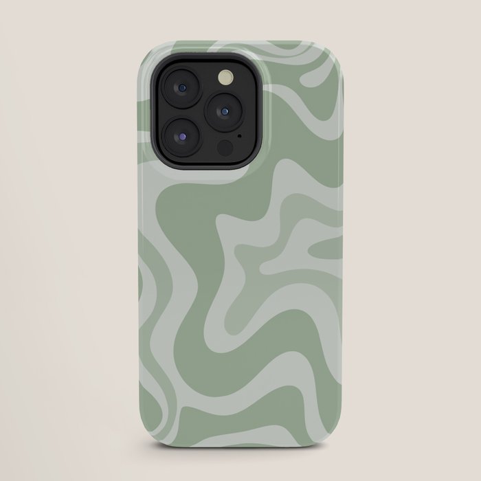 Retro Liquid Swirl Abstract Pattern Sage iPhone Case Gallery Image 27