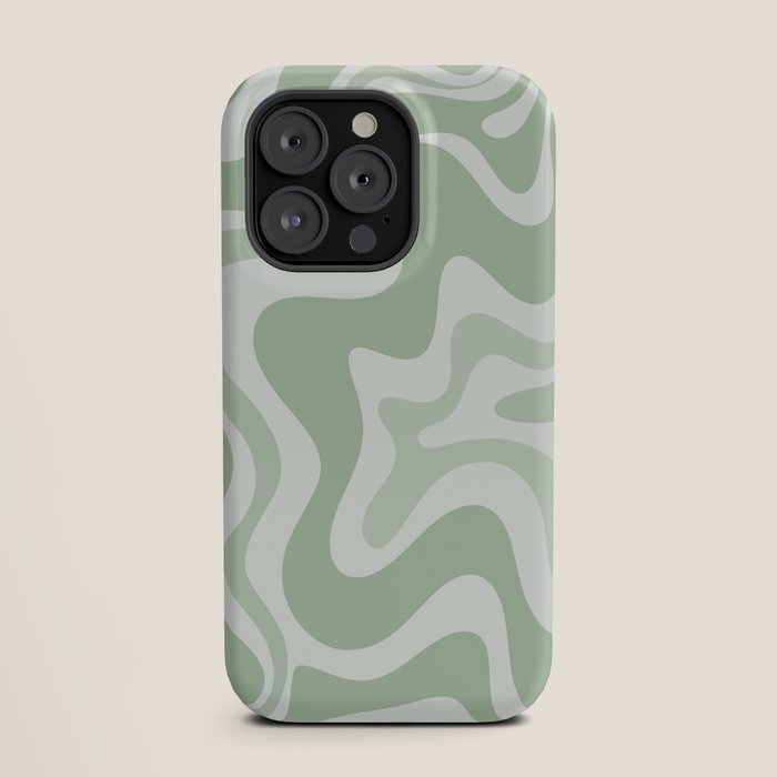 Retro Liquid Swirl Abstract Pattern Sage iPhone Case Gallery Image 19