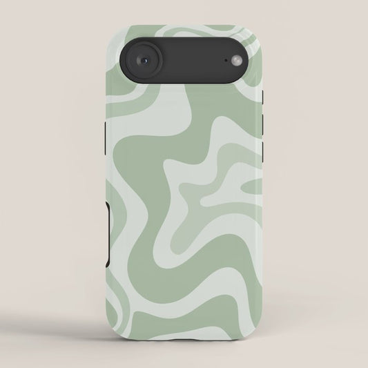 Retro Liquid Swirl Abstract Pattern Sage iPhone Case Gallery Image 2