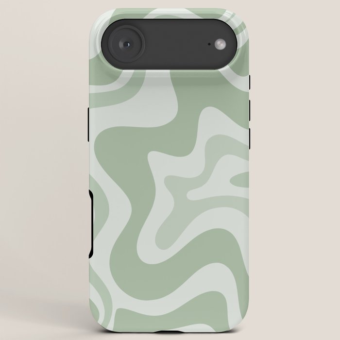 Retro Liquid Swirl Abstract Pattern Sage iPhone Case Gallery Image 6