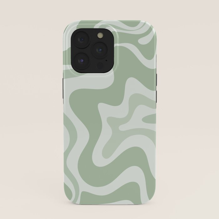 Retro Liquid Swirl Abstract Pattern Sage iPhone Case Gallery Image 39