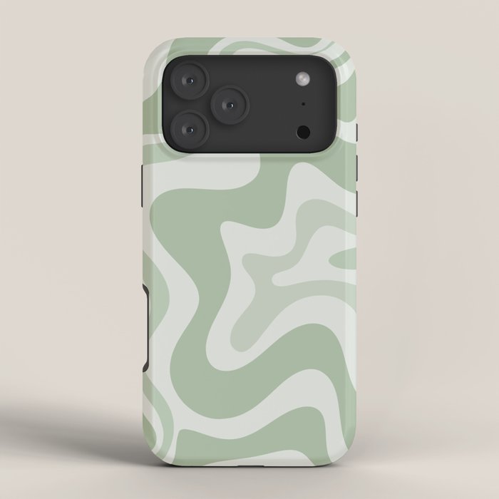 Retro Liquid Swirl Abstract Pattern Sage iPhone Case Gallery Image 4