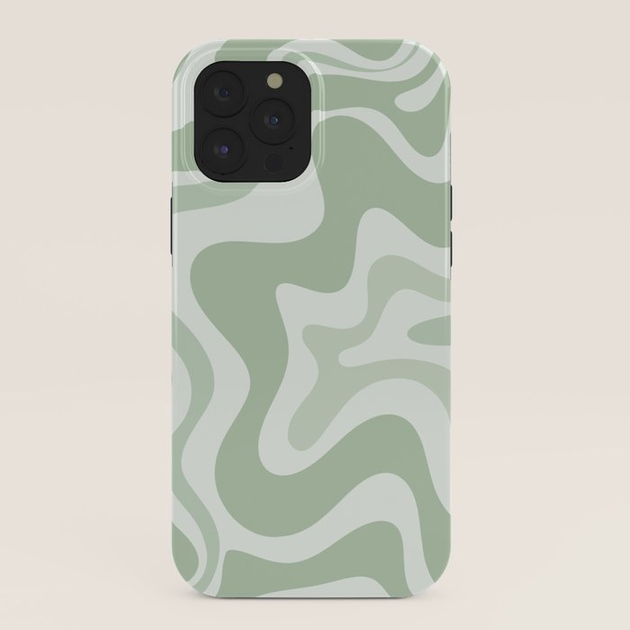 Retro Liquid Swirl Abstract Pattern Sage iPhone Case Gallery Image 40