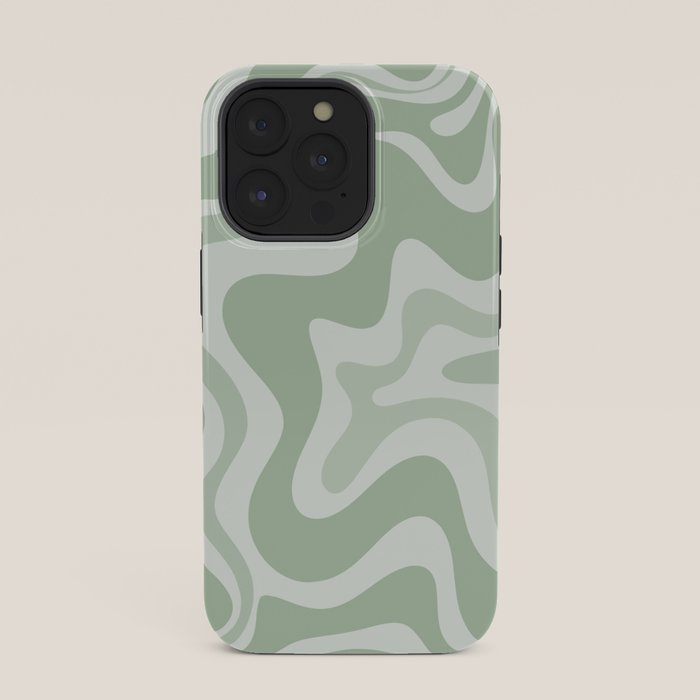 Retro Liquid Swirl Abstract Pattern Sage iPhone Case Gallery Image 35