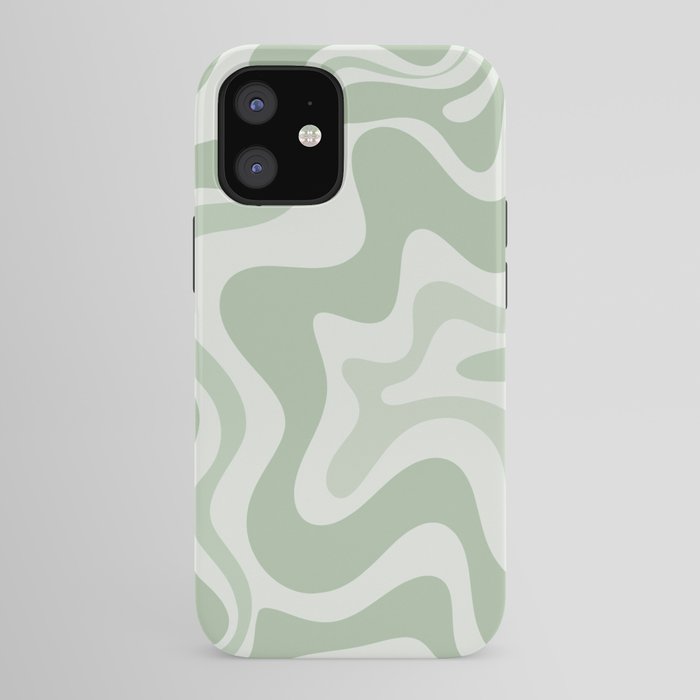 Retro Liquid Swirl Abstract Pattern Sage iPhone Case Gallery Image 41