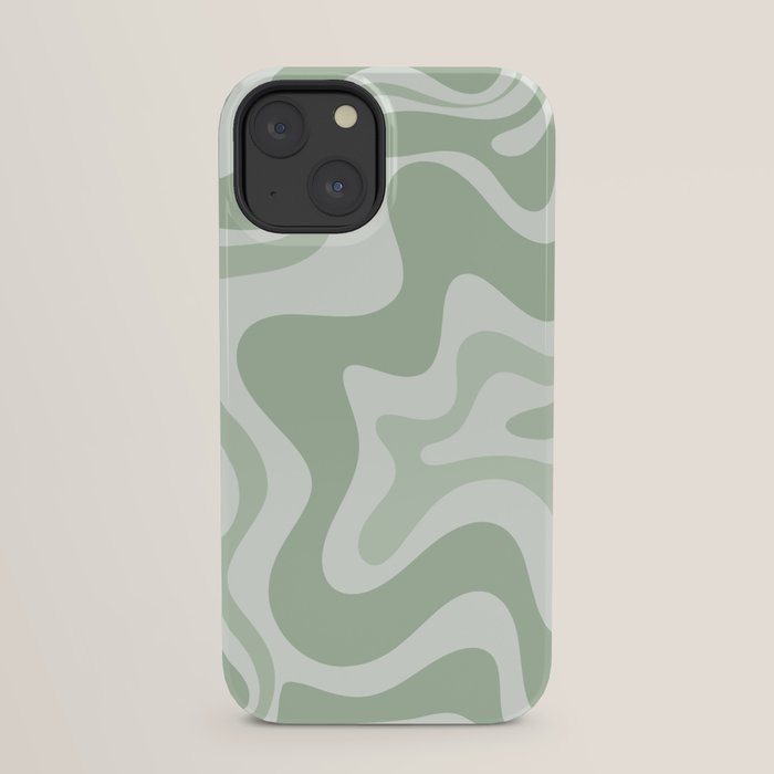Retro Liquid Swirl Abstract Pattern Sage iPhone Case Gallery Image 29