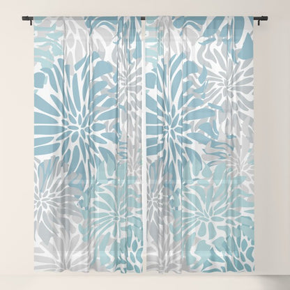Chic, Flowers Print, Grey, Teal, Turquoise Window Curtain Gallery Image 17