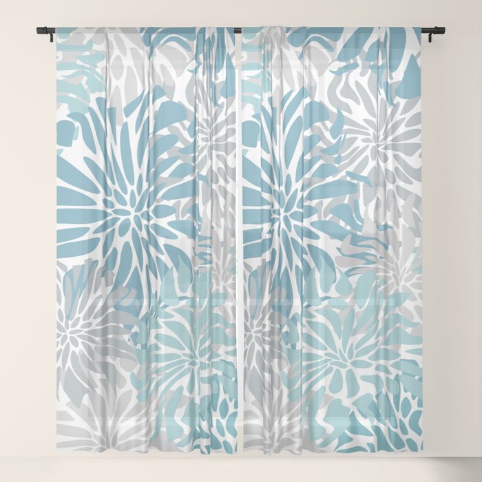 Chic, Flowers Print, Grey, Teal, Turquoise Window Curtain Gallery Image 21