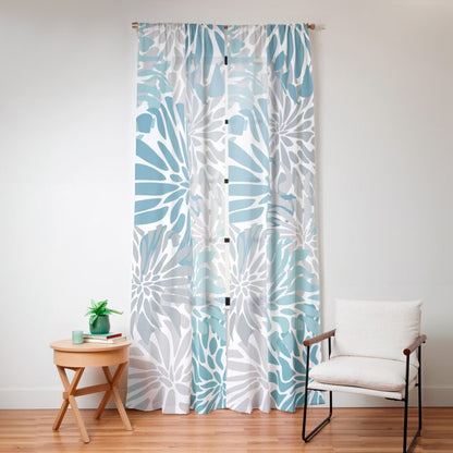 Chic, Flowers Print, Grey, Teal, Turquoise Window Curtain Gallery Image 12