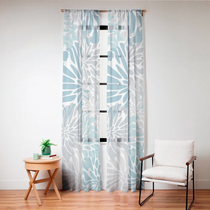 Chic, Flowers Print, Grey, Teal, Turquoise Window Curtain Gallery Image 20