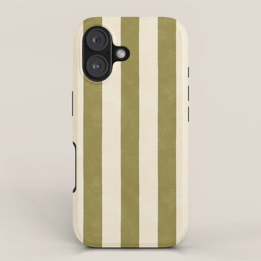 Cabana Stripe - moss green and cream iPhone Case Gallery Image 1