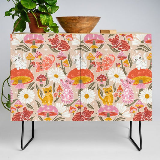 Kittens & Shrooms - Pink & Coral on Cream Credenza Gallery Image 2