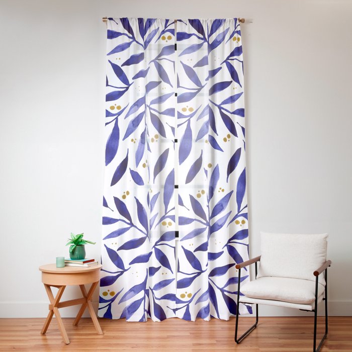 Pretty watercolor branches - blue and yellow Window Curtain Gallery Image 16